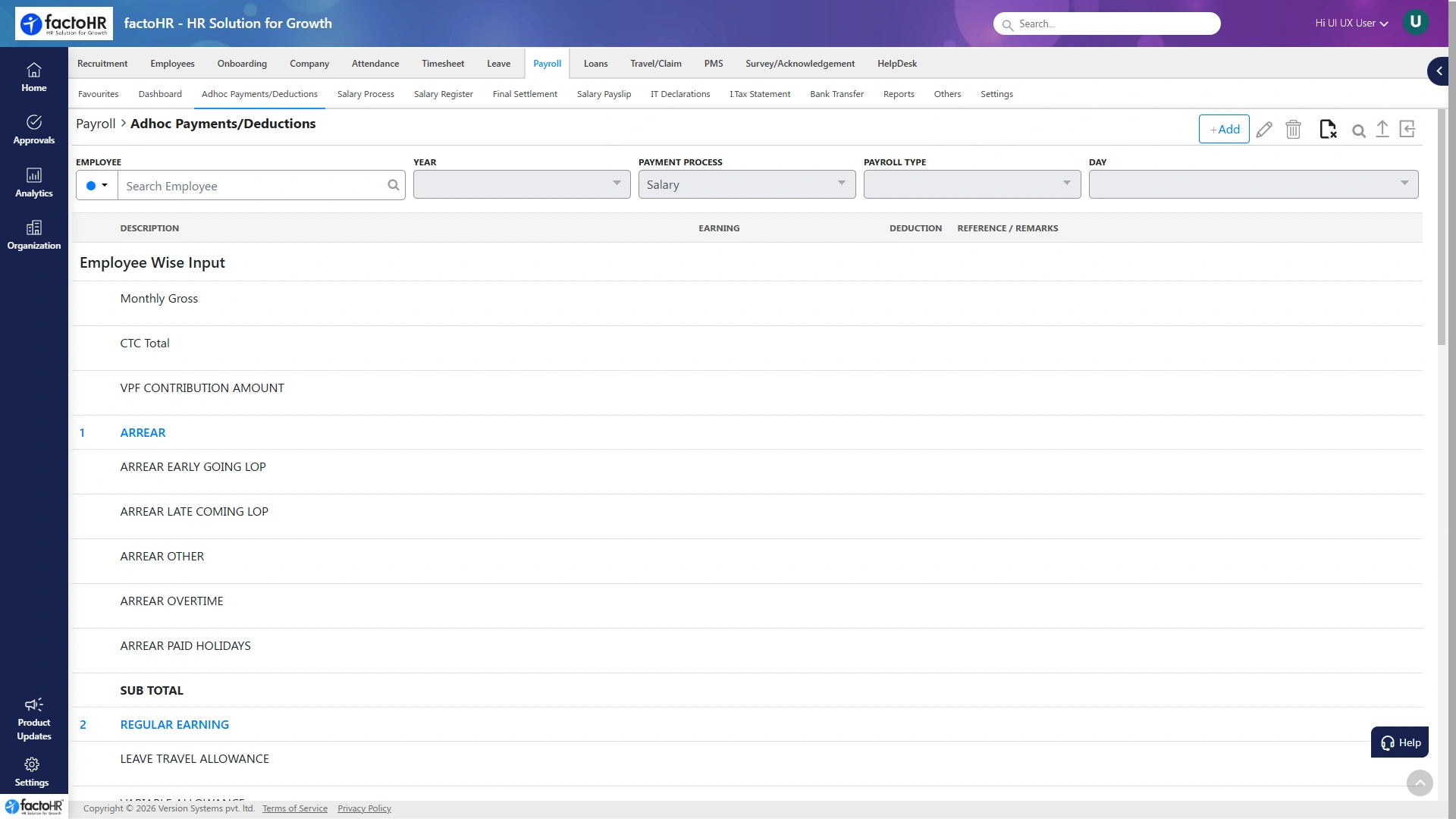 Travel and expense software adhoc payments and deductions into payroll