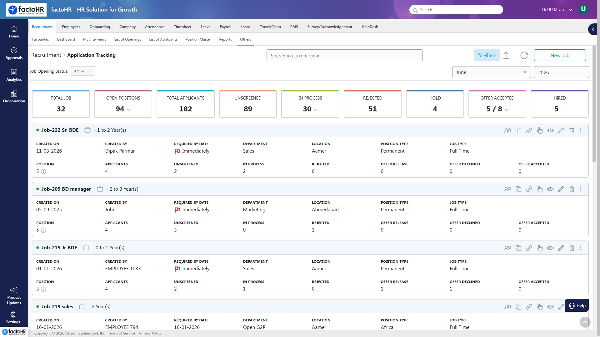 Recruitment and onboarding software application tracking pipeline