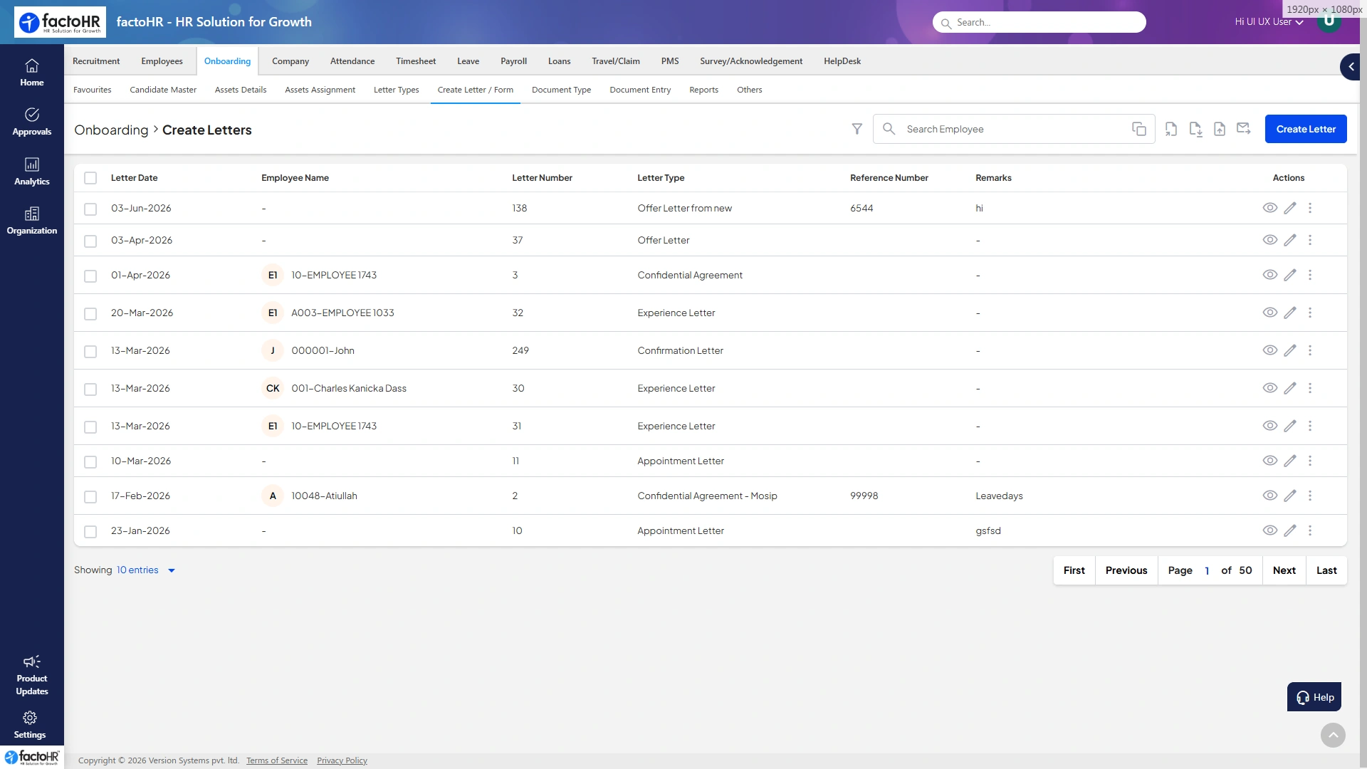 Recruitment and onboarding software offer letter template builder