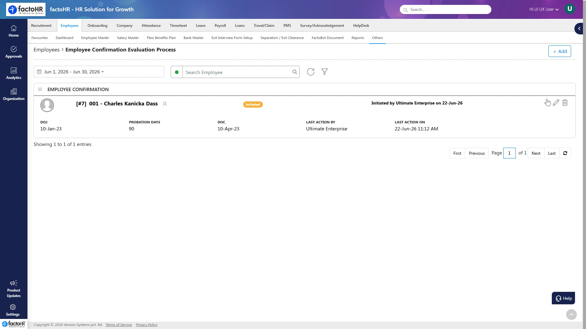 Performance management software employee confirmation and probation evaluation