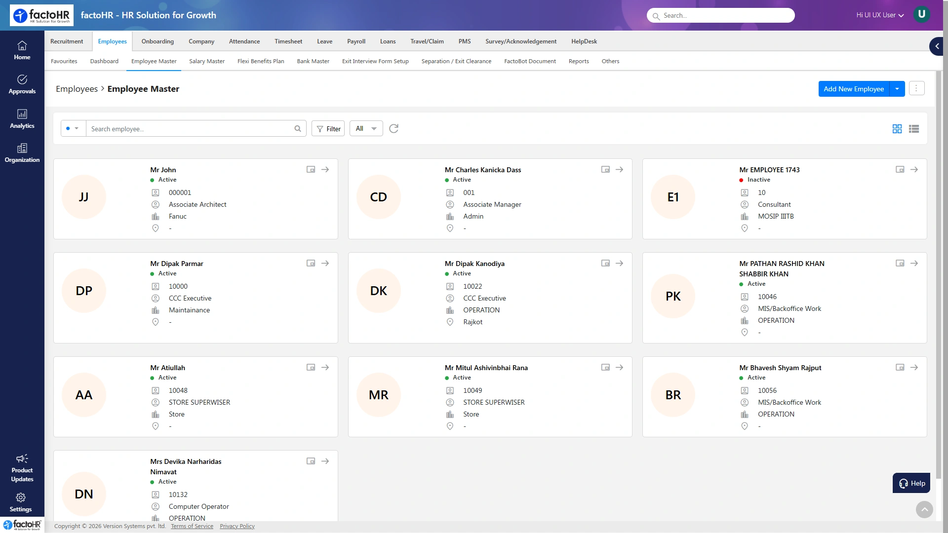 Core HR software employee master record