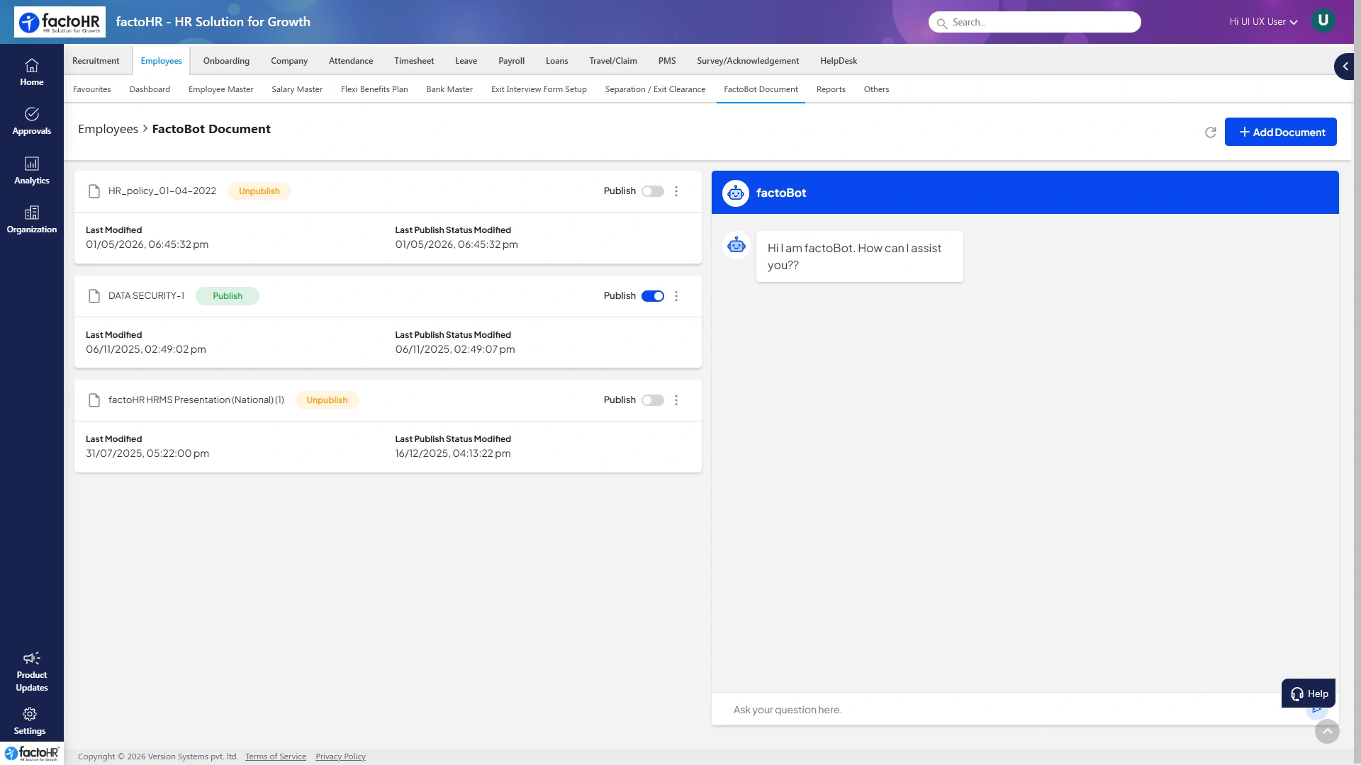 Employee self-service software in-app HR assistant
