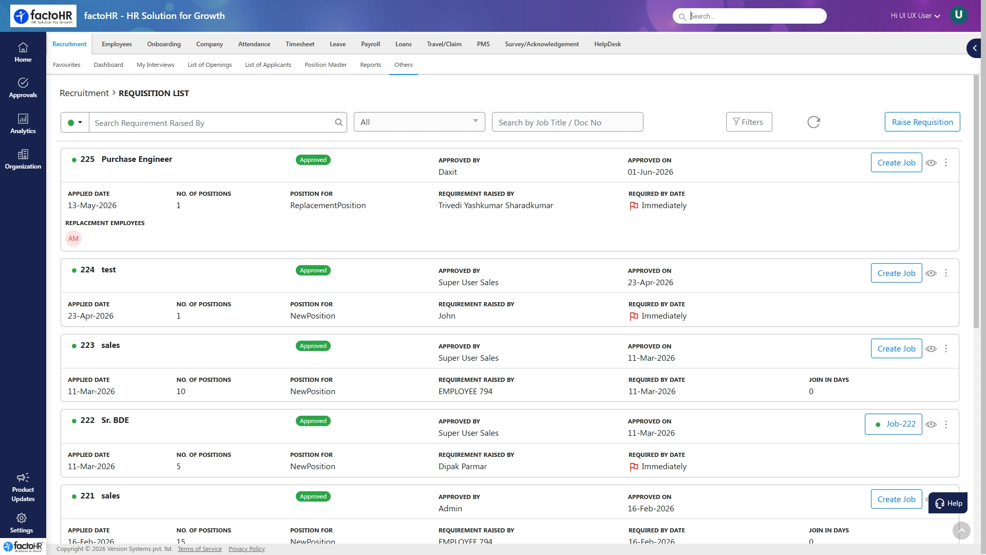 Recruitment and onboarding software manpower requisition screen