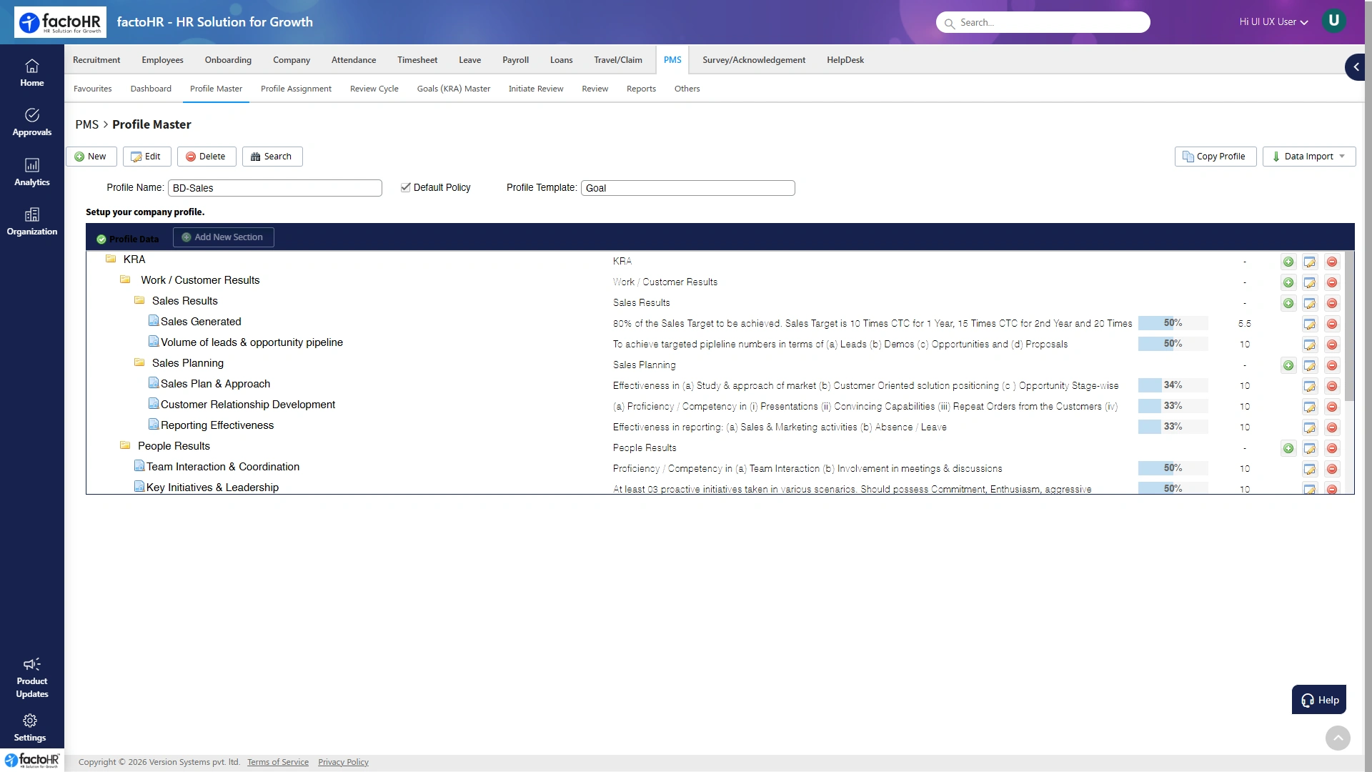 HR and payroll software for banking role and profile master