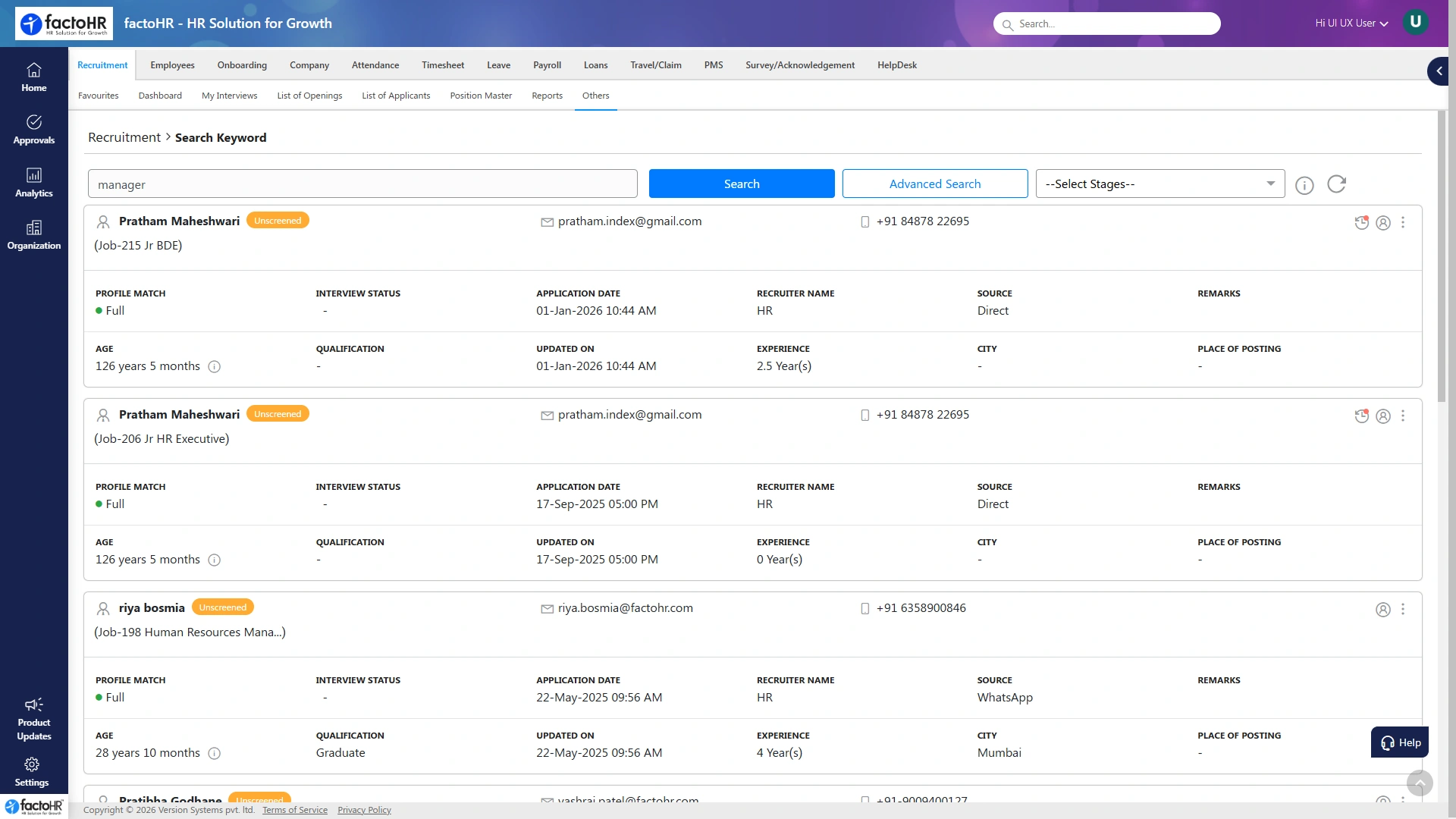 Recruitment and onboarding software resume search and parsing