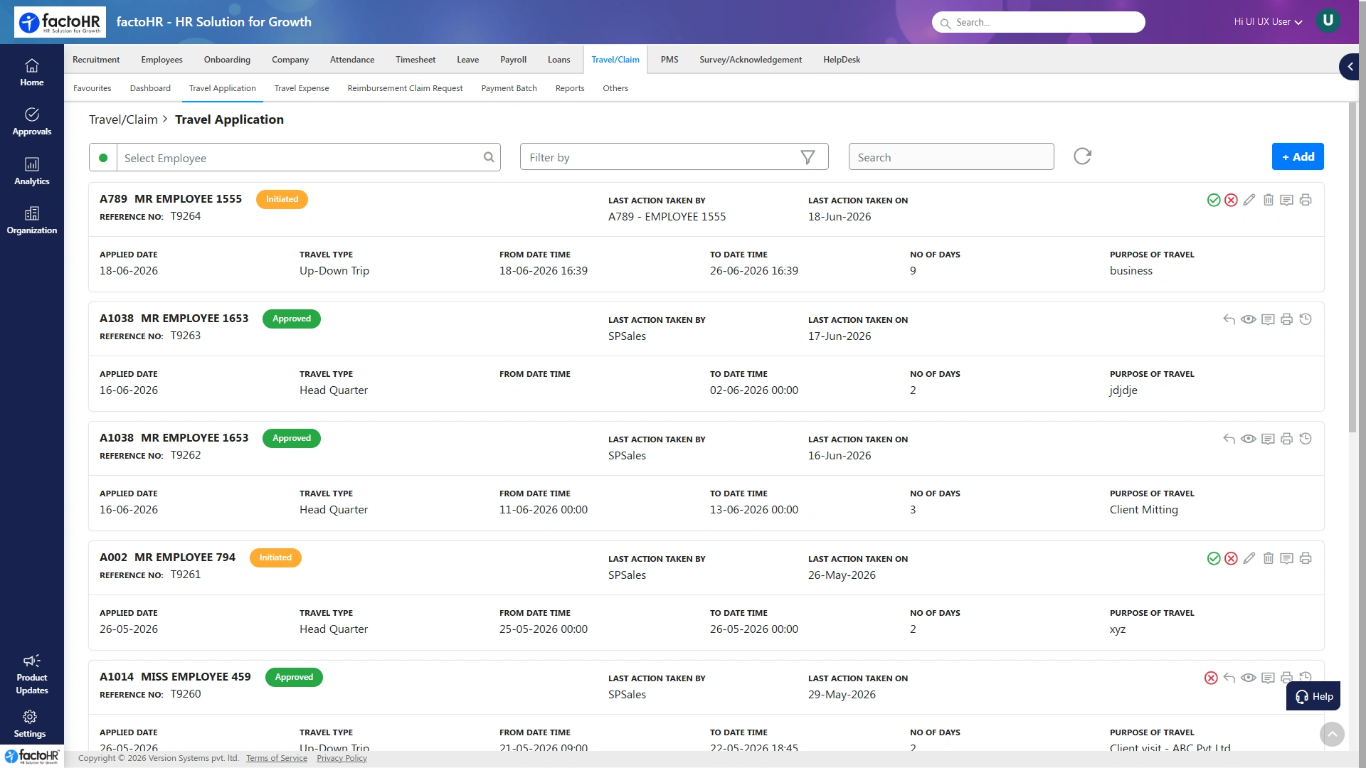 Travel and expense software travel request application